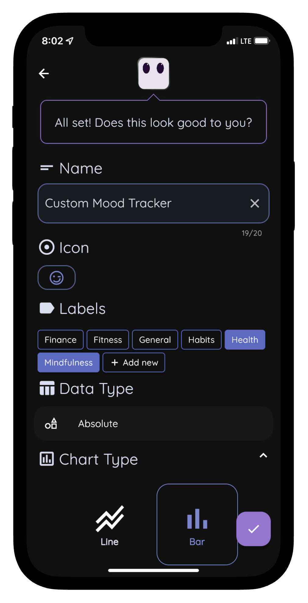 Mood tracker app with customizable mood tracker